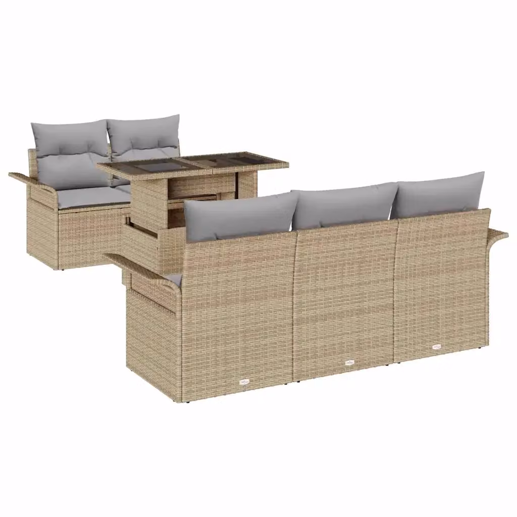 Set Divano da Giardino a L vidaXL in Polyrattan Beige con Cuscini e Tavolino da 6 Pezzi – 2