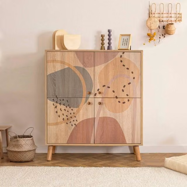 Credenza Agyemang, Buffet da soggiorno, Madia da salotto, Dispensa da cucina, 95x36h111 cm, Multicolore