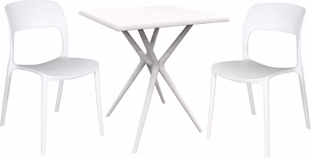 Set da giardino EACOMMERCE composto da tavolo quadrato e 2 sedie in polistirene bianco L/P/H: 70 x 70 x 74 cm