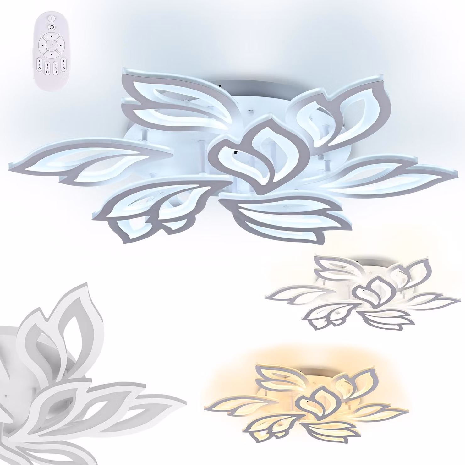 VA-Cerulean, plafoniera a LED da 180W, dimmerabile, con telecomando, forma a fiore, 9 petali