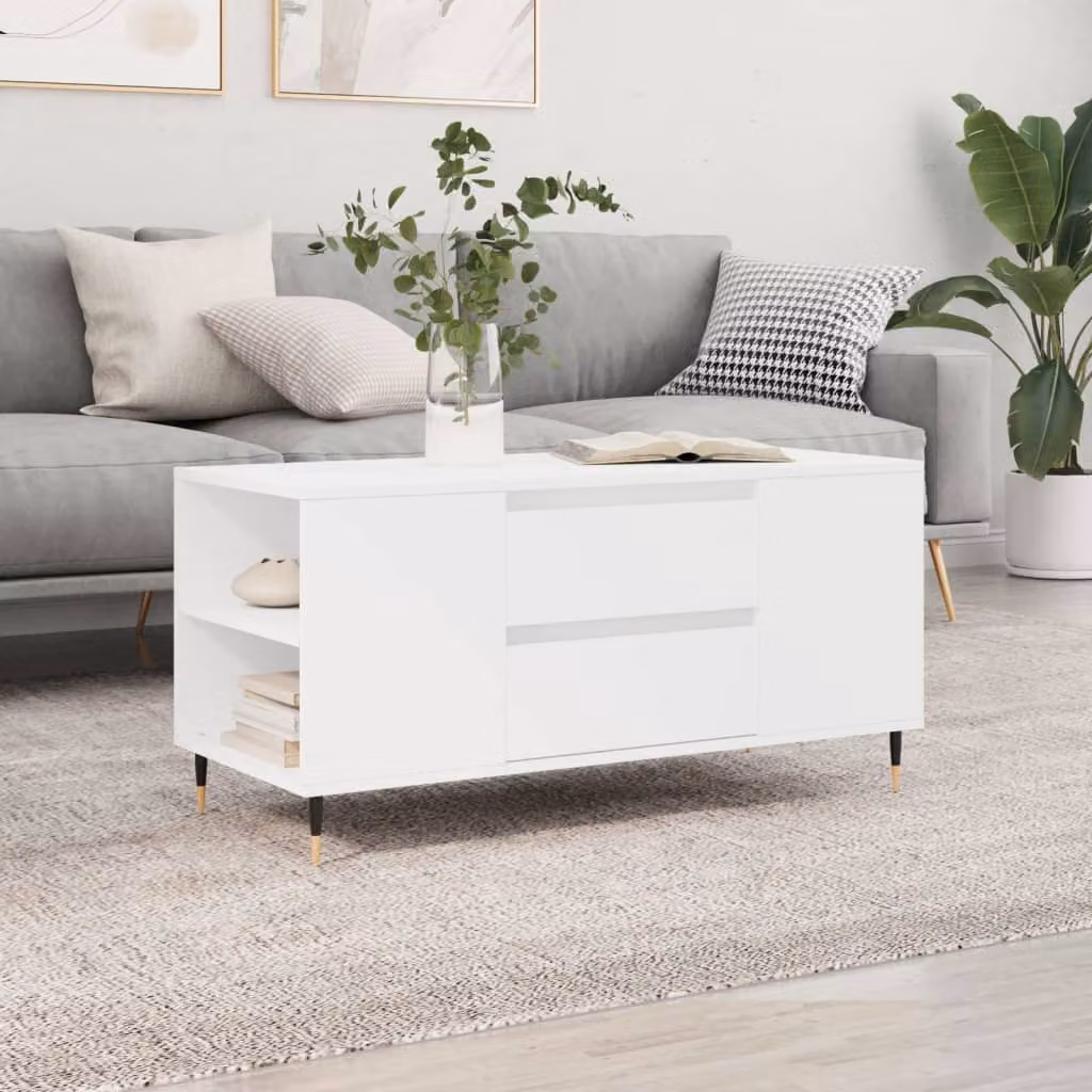 vidaXL Tavolino da Salotto Moderno Bianco in Legno e Metallo L: 102 cm, P: 44,5 cm, H: 50 cm