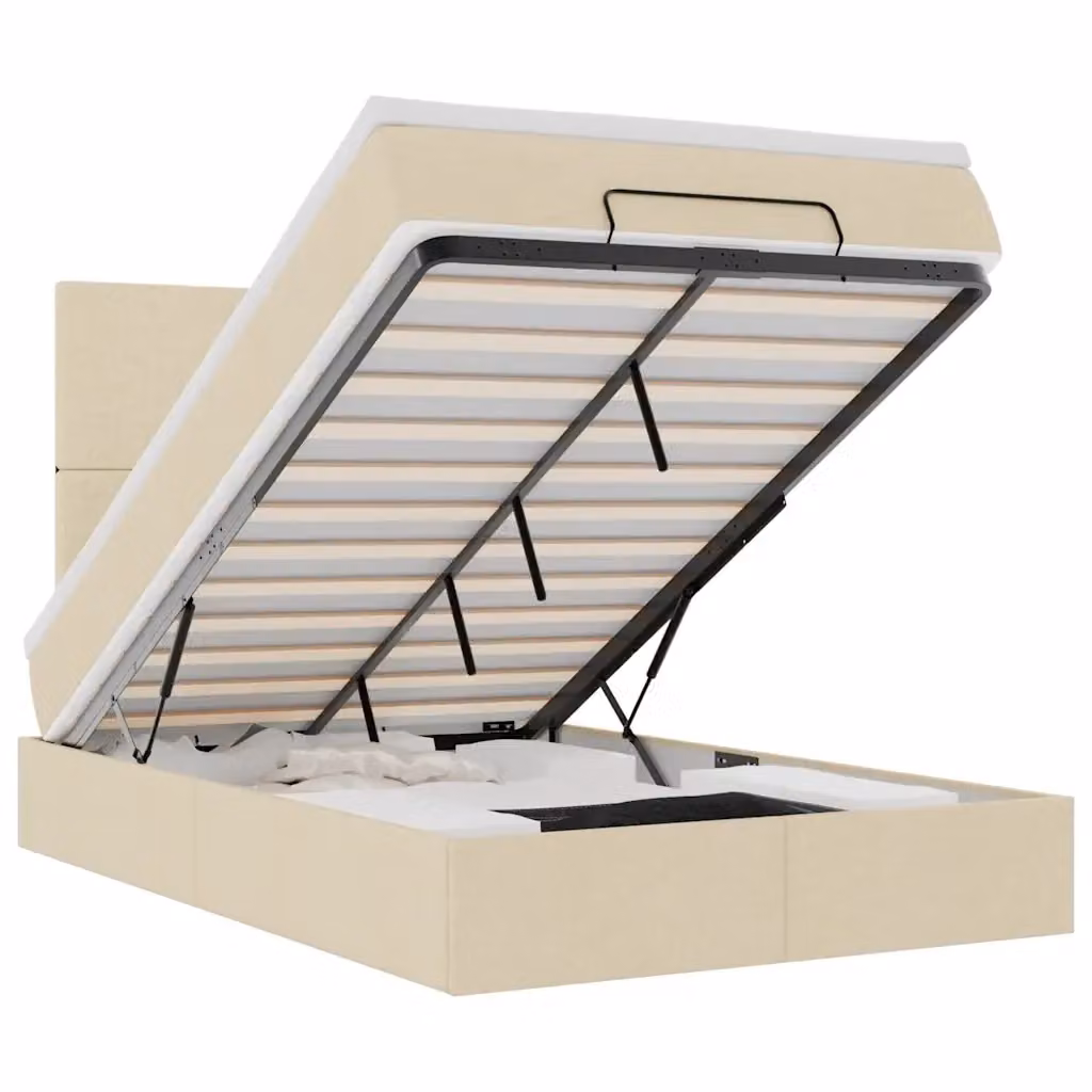 Letto moderno vidaXL con contenitore a sollevamento, illuminazione sottostante e porta di ricarica USB, colore beige e bianco, L/P/H: 120 x 200 x 28 cm – 2