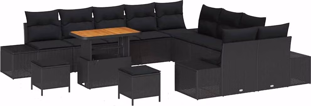 Set Divano da Giardino con cuscino 13 pcs Nero polyrattan