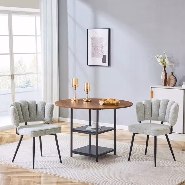 Set tavolo e 2 sedie 107 cm con doppio ripiano in MDF effetto noce e beige chiaro