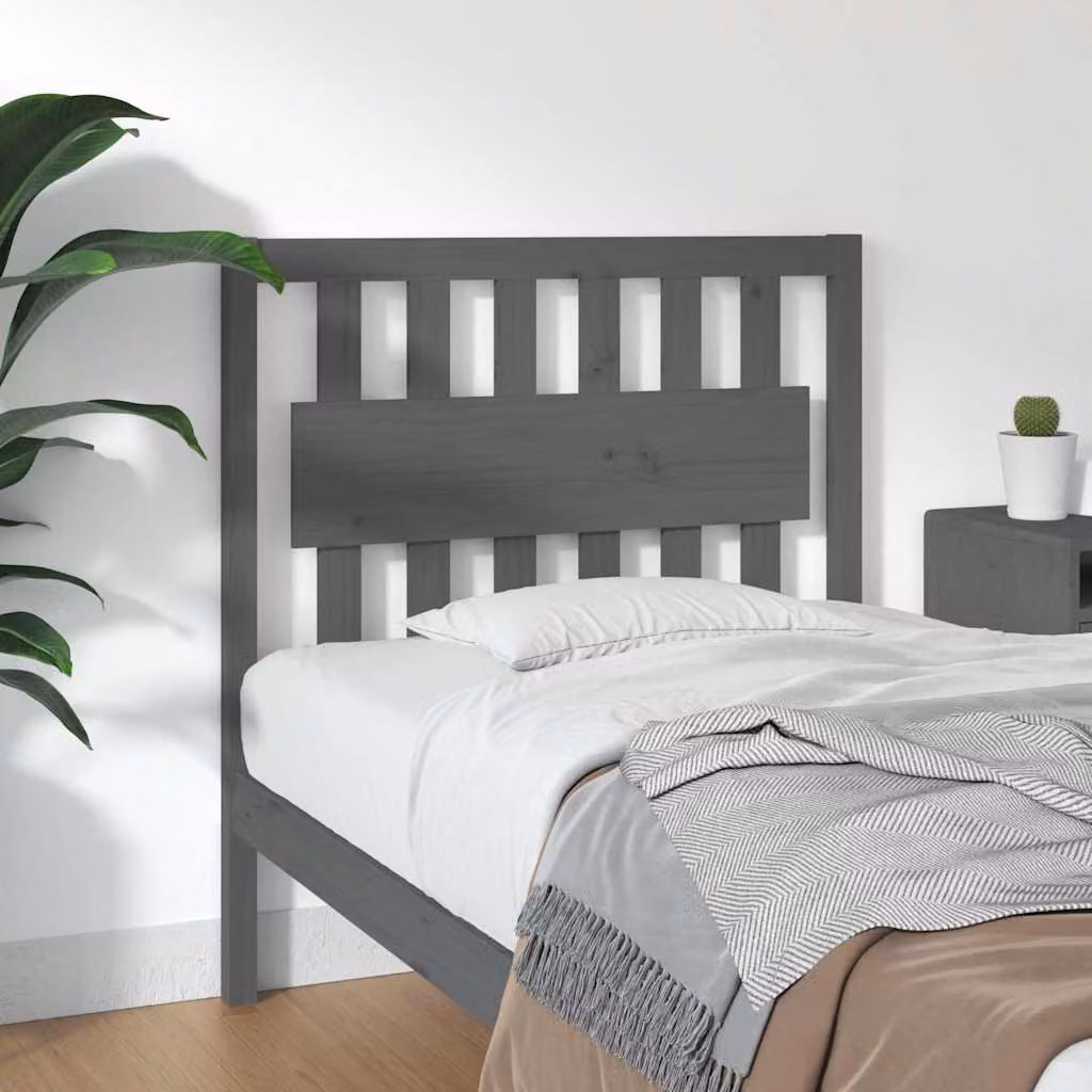 Testiera per letto vidaXL in legno massello di pino, colore grigio, L 95,5 cm x P 4 cm x H 100 cm