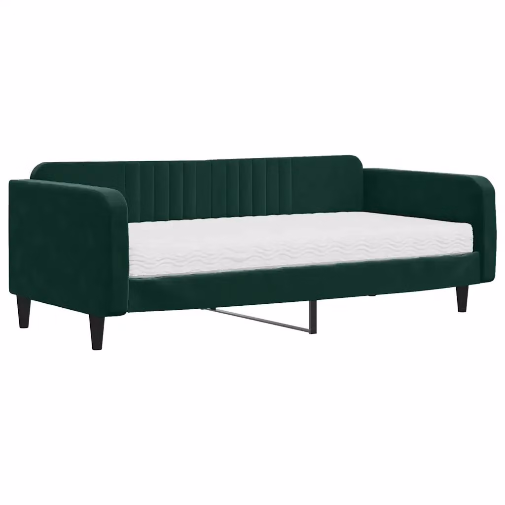Divano Letto Moderno vidaXL in Velluto Verde con Materasso in Schiuma L/P/H: 223 x 110 x 75 cm, Materasso 100 x 200 cm – 2