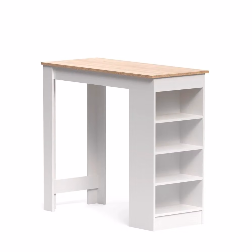 Tavolo snack alto Kivo bianco e rovere con 3 ripiani laterali L: 115 cm, P: 50 cm, H: 103 cm – 2