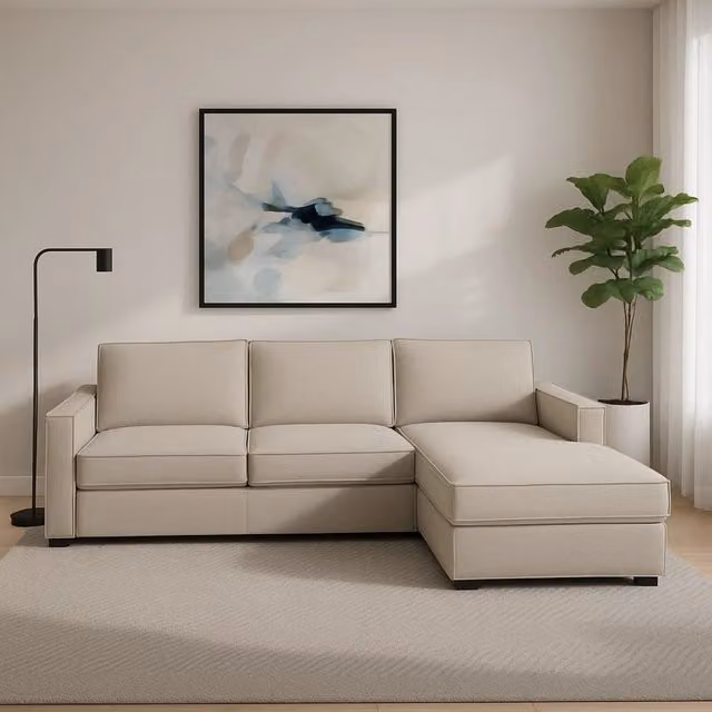 Divano con penisola sfoderabile Talamo Italia Made in Italy, modello moderno a L, Grigio Tortora, L: 260 cm, P: 95 cm
