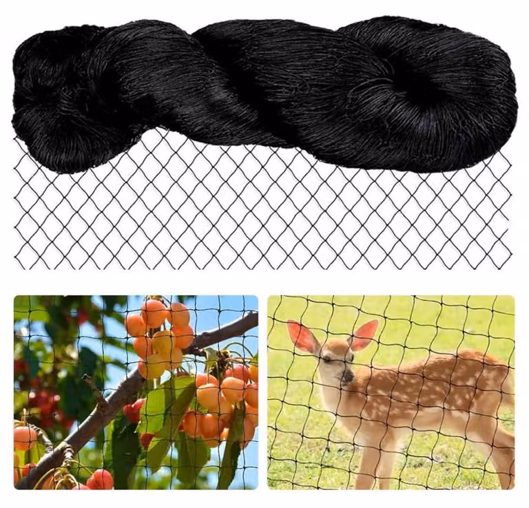 Rete protettiva per uccelli, dimensioni 7,5 x 15 metri, colore nero, maglia di 5x5 cm, ideale per giardino e balcone