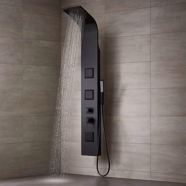 Colonna doccia night nero opaco 3 getti idro lombari e cascata h140xl20 *** confezione 1
