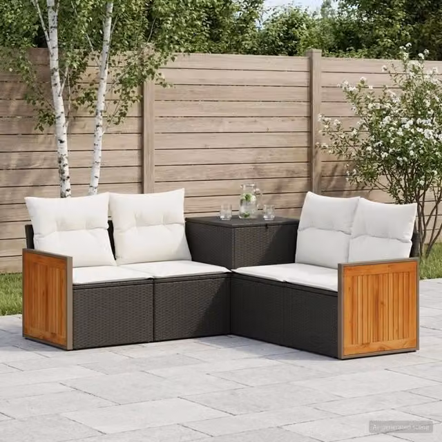 Set di divani 5 pz Nero e Bianco Crema 176 x 176 x 85 cm 3447960