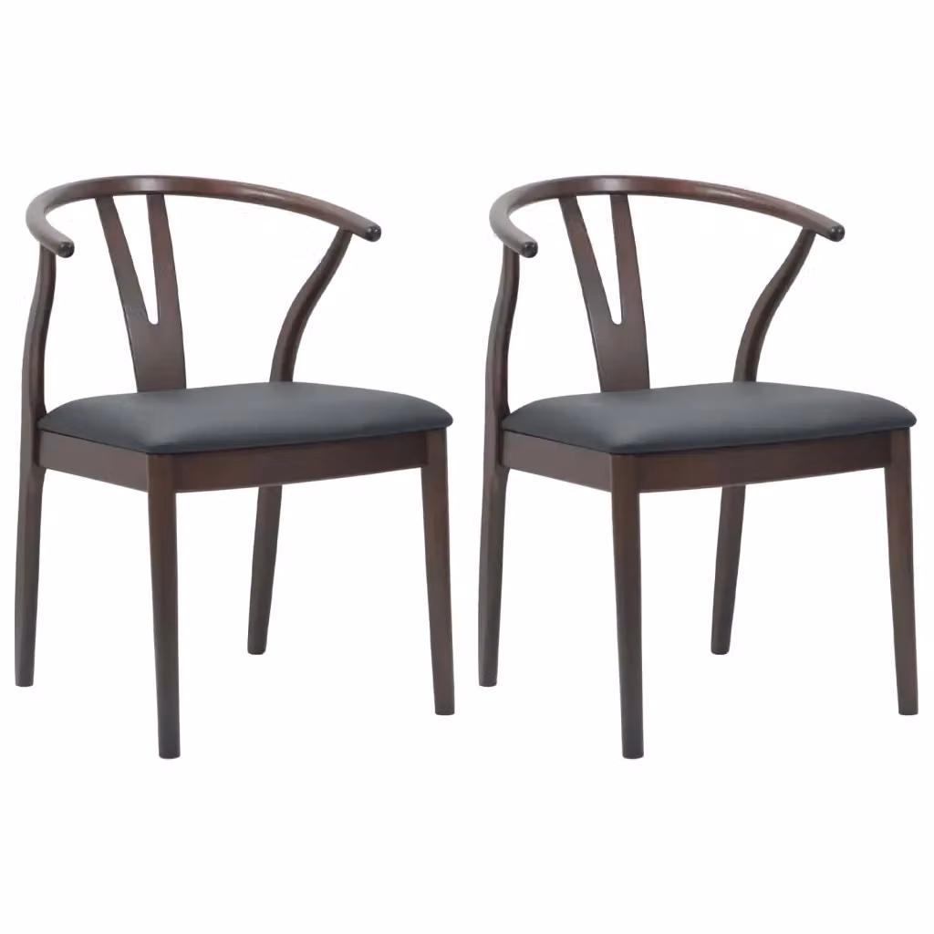 Set di 2 sedie da pranzo vidaXL in legno di gomma con braccioli, marrone chiaro e nero, L: 54,5 cm, P: 58 cm, H: 77 cm – 2