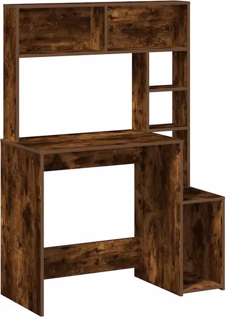 Scrivania | Tavolo da Ufficio Mensole Rovere Fumo 100x45x140 cm Legno Multistrato