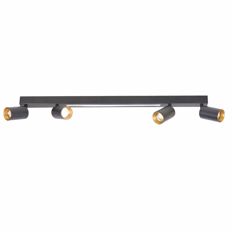 Lampada da soffitto con telecomando Perugia, nero e oro, 4xGU10x50W, metallo, dimensioni: 9x100x9 cm, IP20, Light Prestige