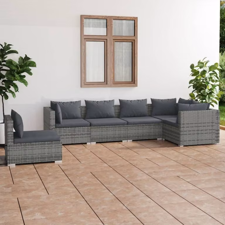 Maison Exclusive - Set da giardino 6 pezzi con cuscini in polyrattan grigio