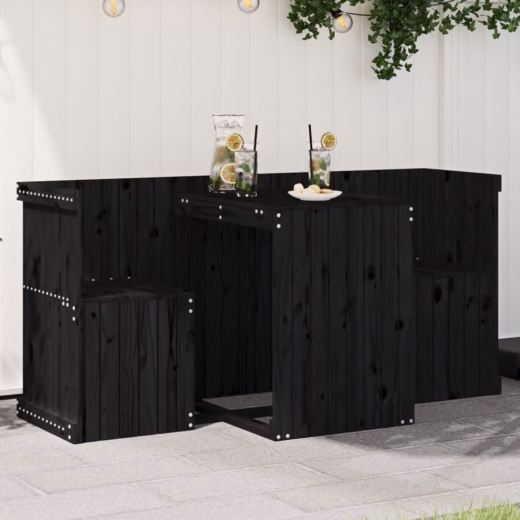 Set da balcone vidaXL a 2 posti in legno di pino nero stile rustico