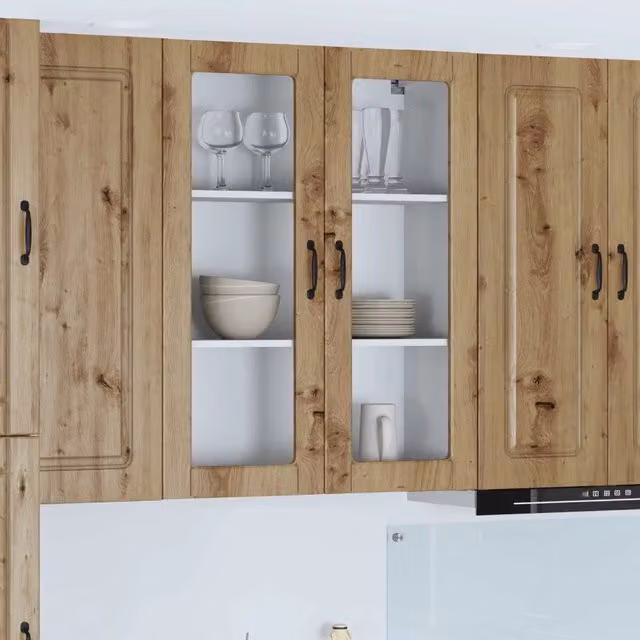 Pensile da cucina moderno vidaXL in legno color rovere con ante in vetro e ripiani interni L: 80 cm, P: 31 cm, H: 100 cm