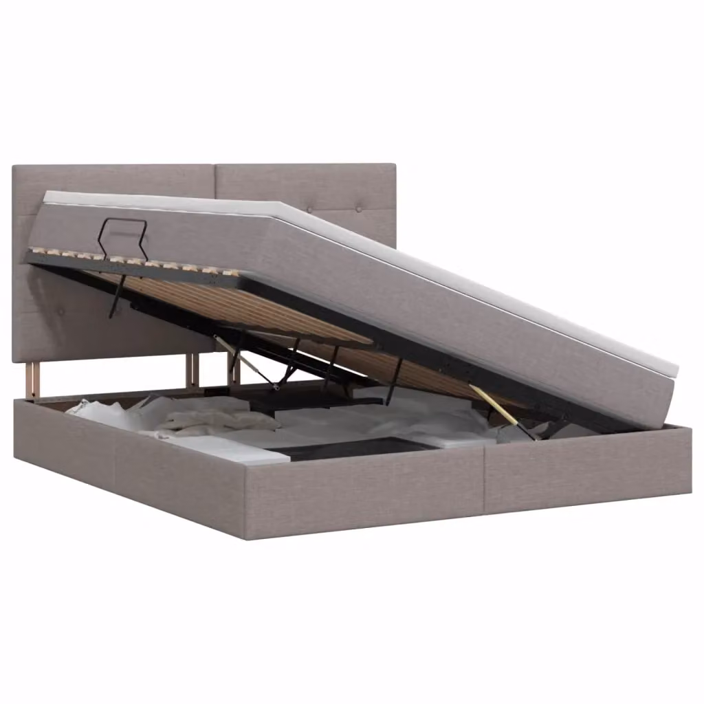 Letto con contenitore moderno vidaXL in tessuto beige e grigio L: 160 cm, P: 200 cm, H: 140 cm - 204 cm – 2