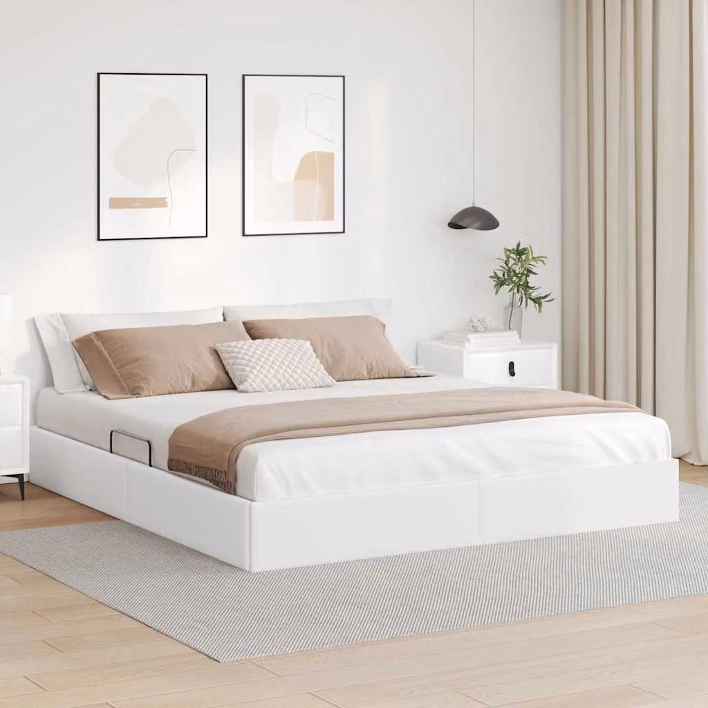 Letto con contenitore vidaXL in similpelle bianco puro, L: 183 cm, P: 213 cm