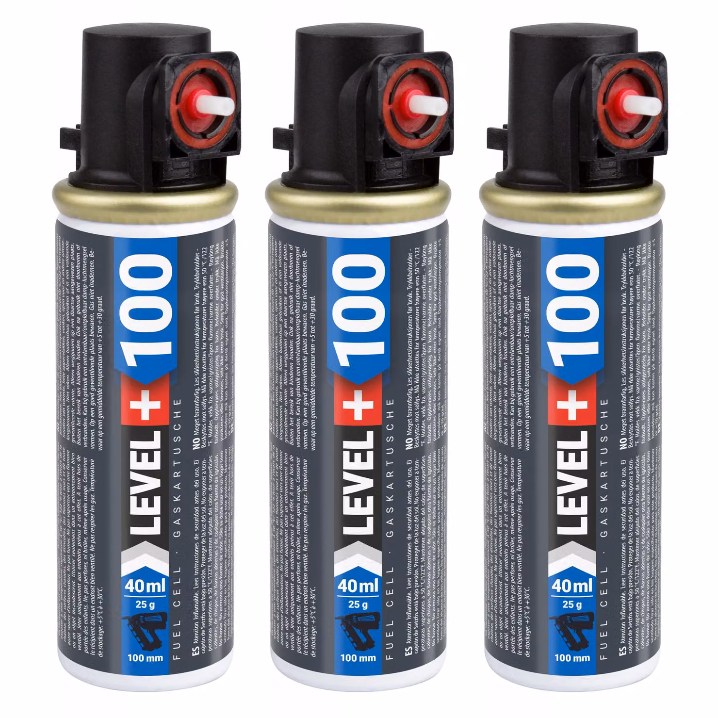 Cartuccia di ricambio LEVEL+ per chiodatrice, confezione da 3 pezzi, cartuccia da 100 mm, 40 ml, L+100