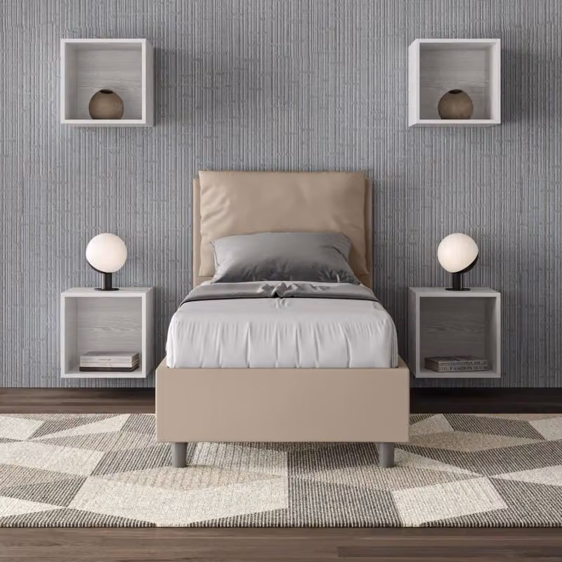 Letto singolo imbottito Ityhome Antea con contenitore in similpelle beige L 80 cm x P 210 cm x H 110 cm – 2