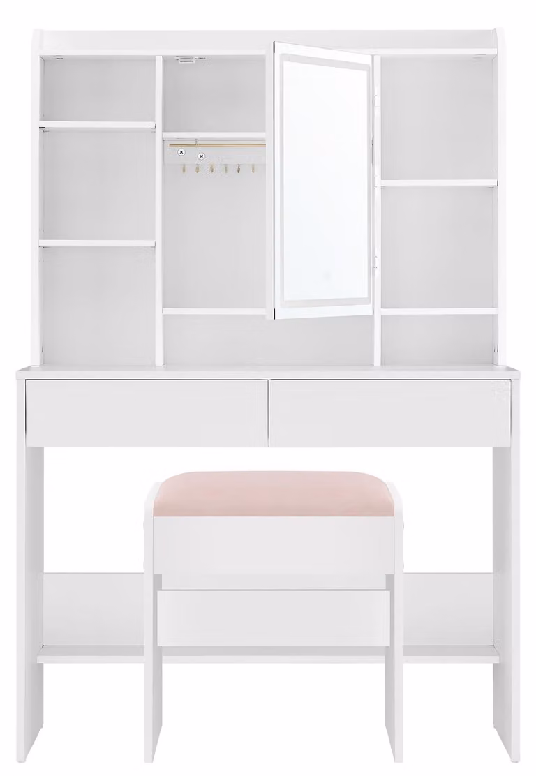 Tavolino da trucco VASAGLE con illuminazione, luminosità regolabile, sgabello e specchio