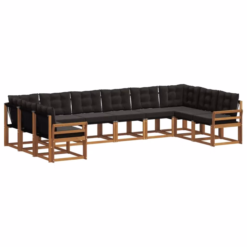 Set di 10 divani da esterno vidaXL a forma di L in legno di acacia con cuscini beige e nero – 2