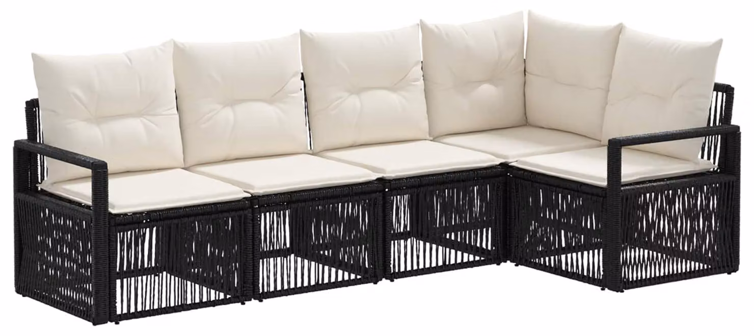 Set da giardino composto da 5 pezzi, colore nero, realizzato in rattan sintetico