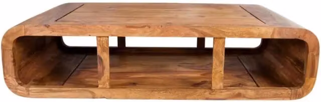 Tavolino basso CURVIA 100 cm in legno di Sheesham - Design moderno con nicchie aperte