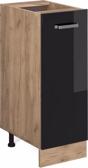 Armadio dispensa da cucina Vicco R-Line moderno in nero lucido e rovere con ante a battente e cassetti interni L/P/H: 30 x 46 x 81,6 cm
