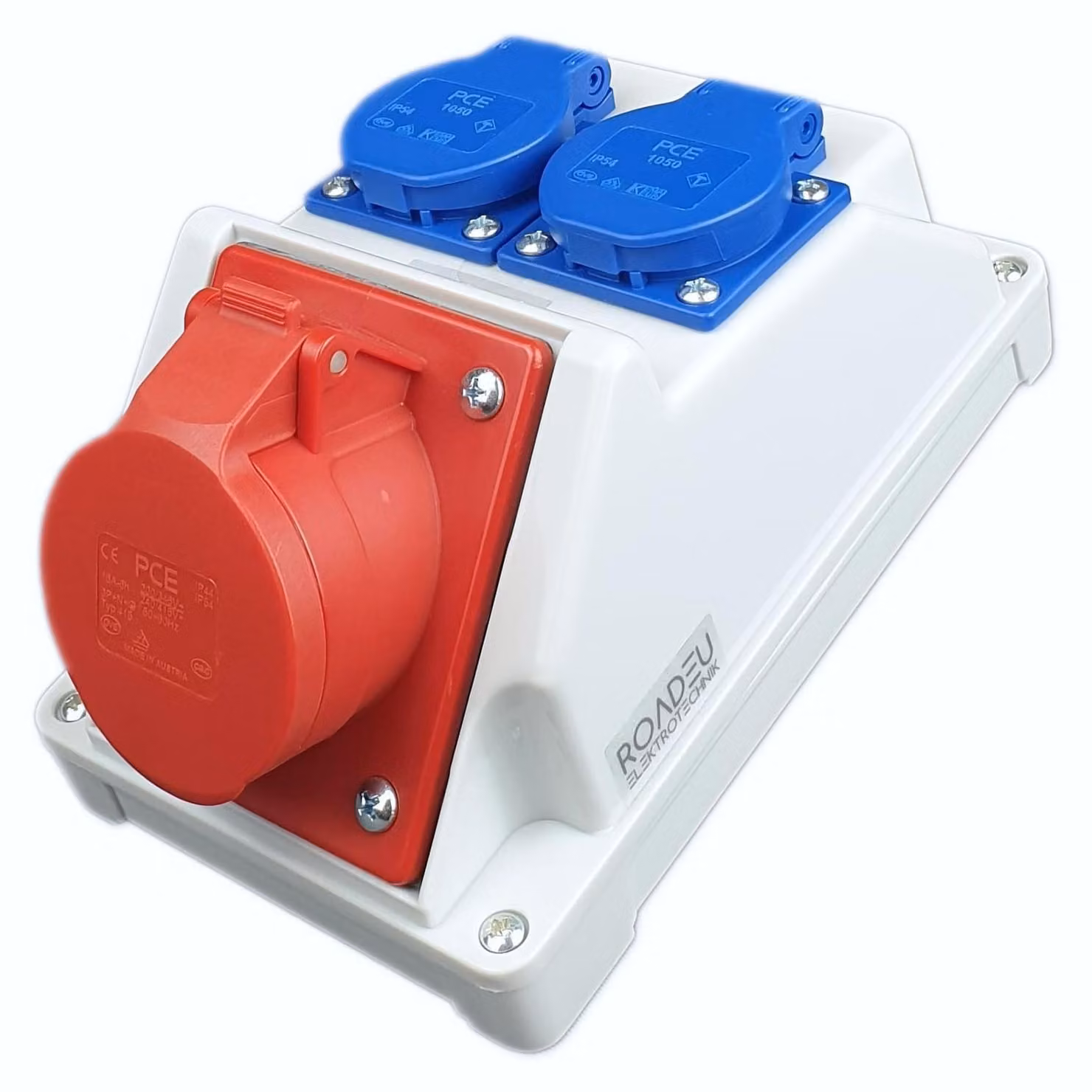 Scatola di derivazione combinata da parete, 16A, 5 poli - prese multiple da parete CEE 16A con 2 prese Schuko 230V