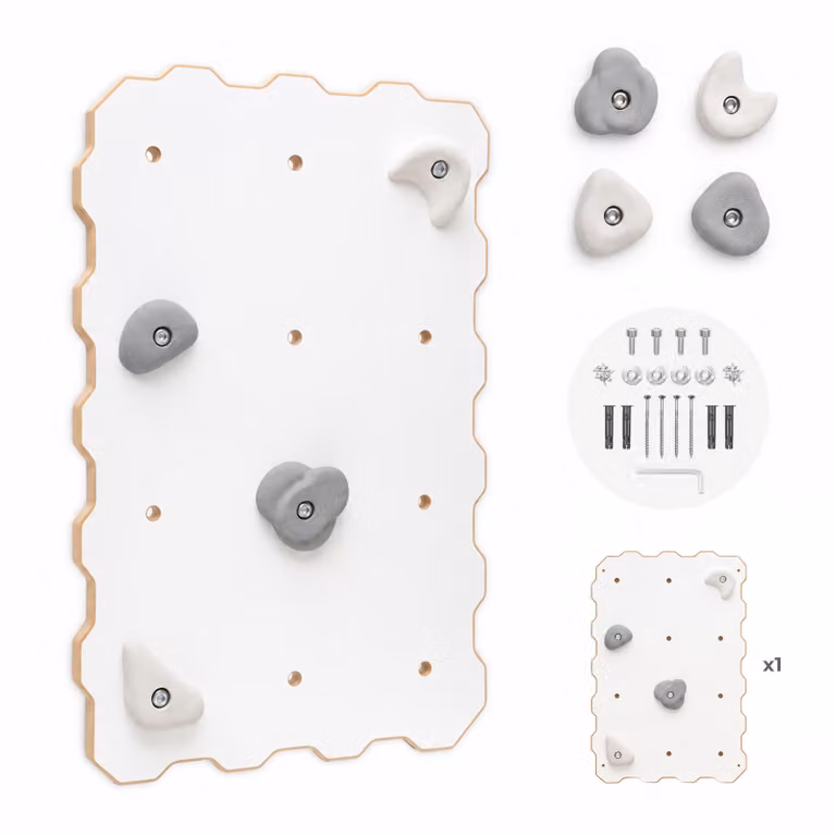 Parete da arrampicata per bambini con appigli, parete da arrampicata per bambini - 1 modulo Yarnwood, moderna parete da arrampicata per la stanza dei bambini in bianco, 100% ECO