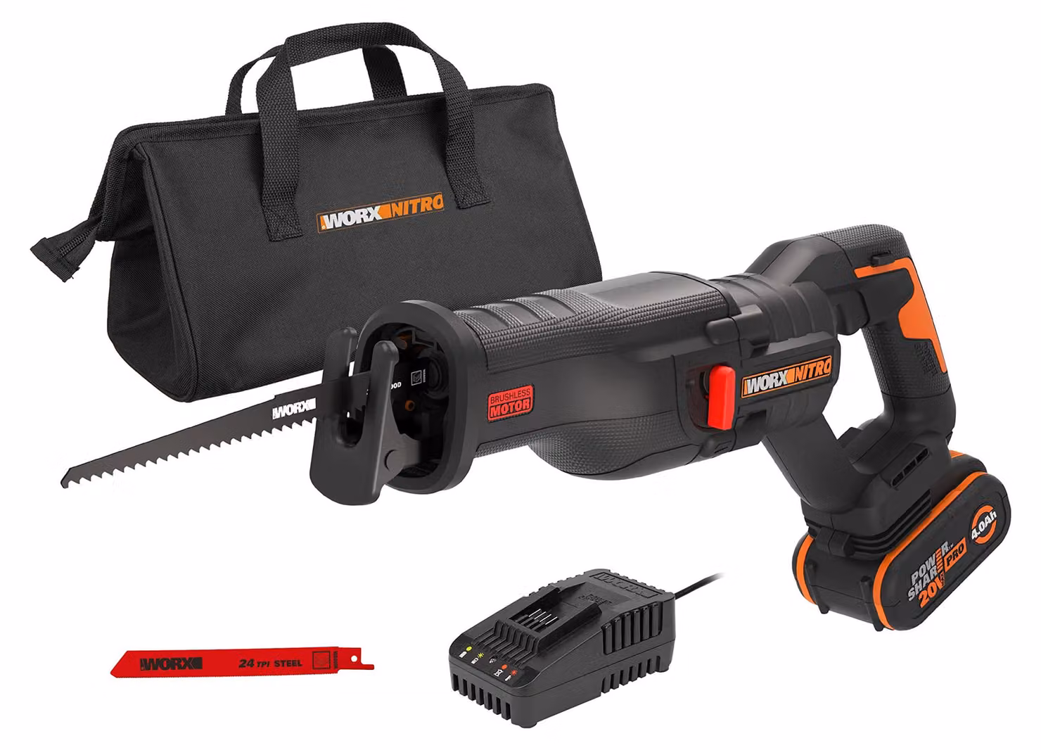 WORX WX516, sega a lama oscillante a batteria da 20V, inclusa batteria da 4Ah, caricabatterie rapido e luce LED