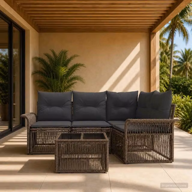 Set Divano da Giardino a L con Tavolino vidaXL Grigio con Cuscini e Struttura in Metallo – 1