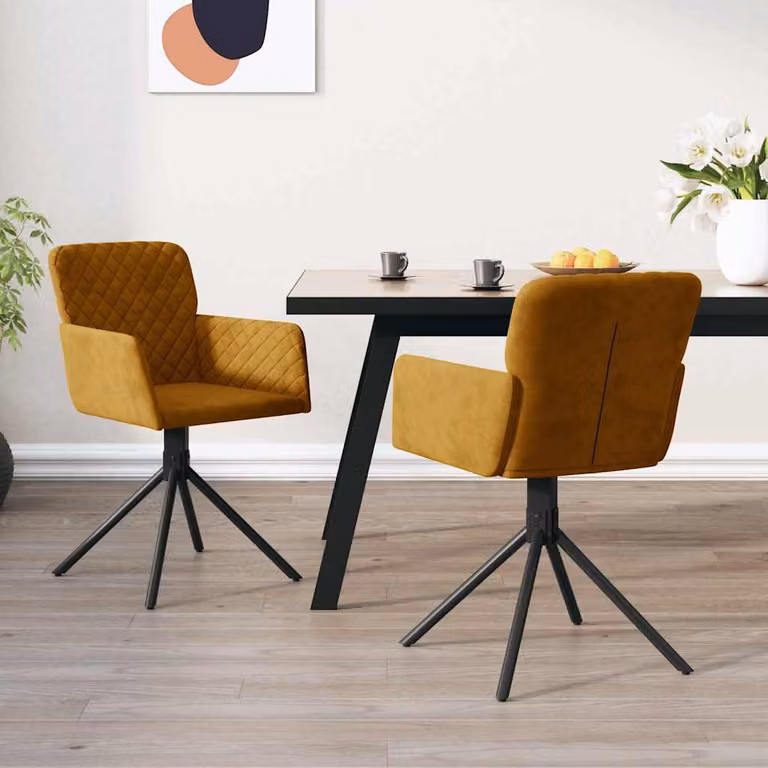 Set di 2 sedie da pranzo girevoli vidaXL in velluto marrone con braccioli e base in metallo
