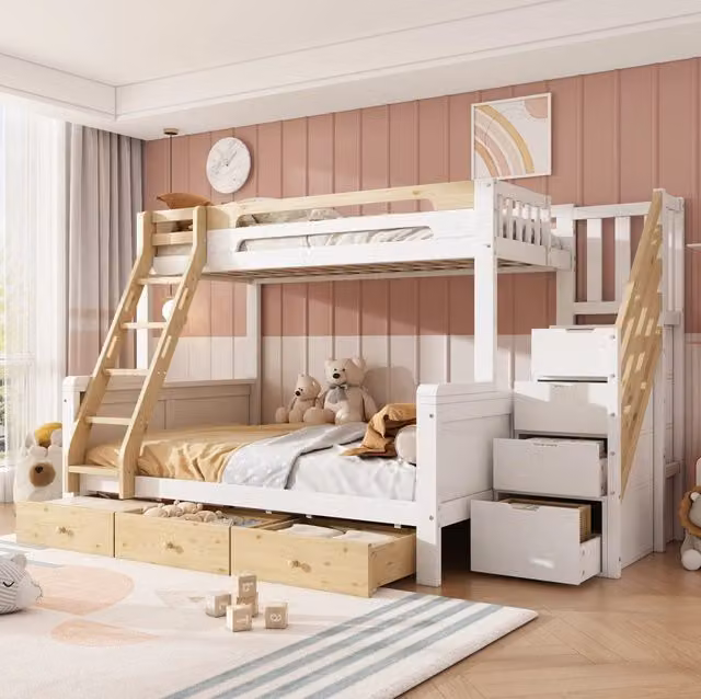 Letto a castello familiare 90x200/140x200 cm bianco naturale