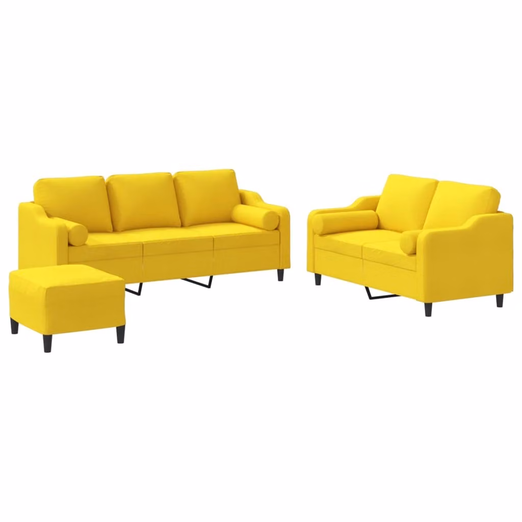 set divano 3 pezzi con cuscini Tessuto giallo chiaro
