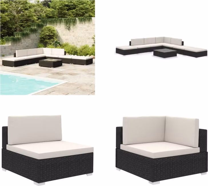 vidaXL set salotto da giardino 8 pezzi con cuscini in poly rattan nero - Set mobili da giardino - Set mobili da giardino - Tavolo da giardino - Tavoli da giardino