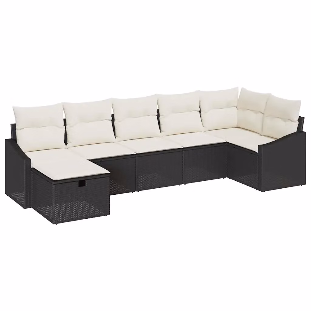 Set di divani da giardino vidaXL in rattan nero con cuscini e struttura in acciaio con rivestimento in tessuto – 2
