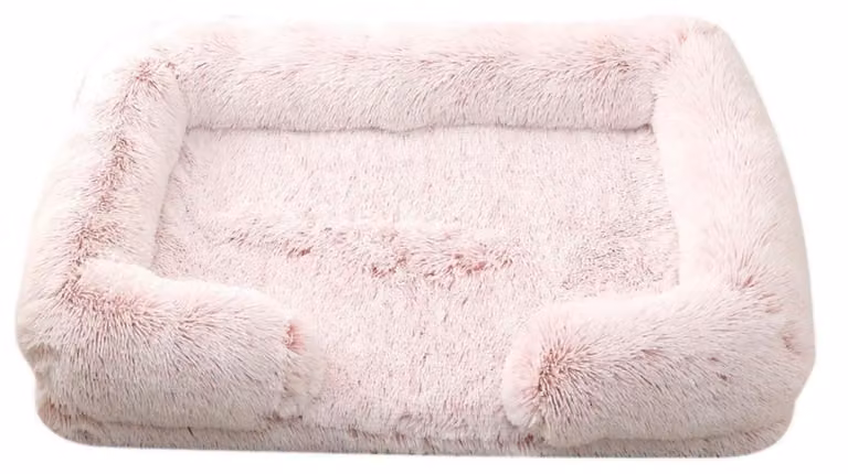 Cuccia per cani rettangolare, morbida e in peluche, ideale anche per gatti, lavabile, color rosa chiaro, taglia S, 40x35 cm