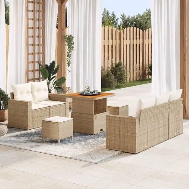 Set Divano da Giardino 8 pz 5-Numero di posti Beige e Crema 3363506