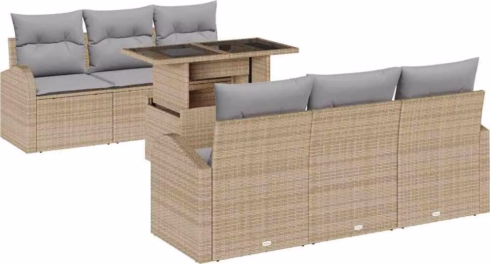 Set Divano da Giardino con cuscino 7 pcs Beige Poly Rattan