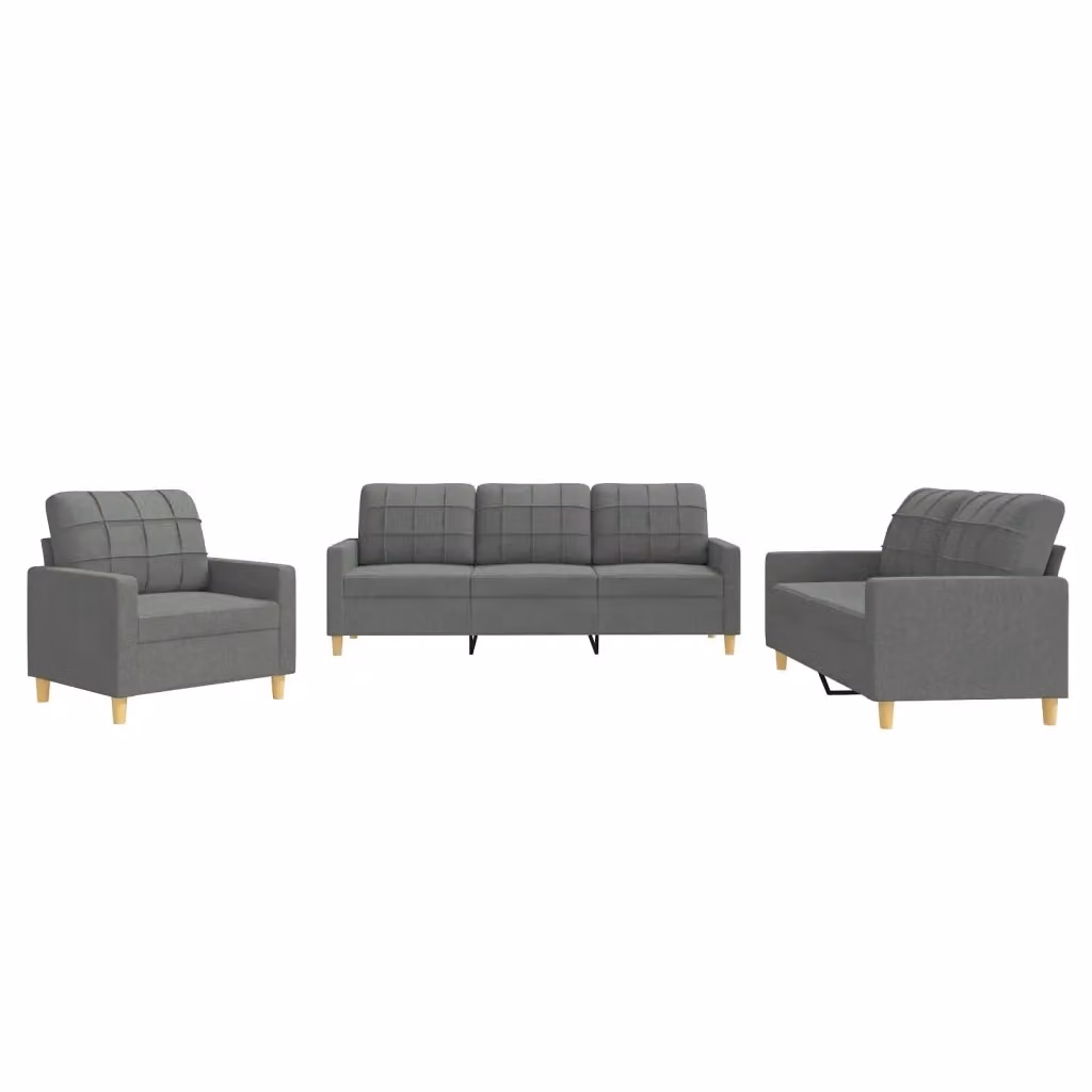 Set di divani 3 pezzi vidaXL in tessuto grigio con cuscini e braccioli per soggiorno – 2
