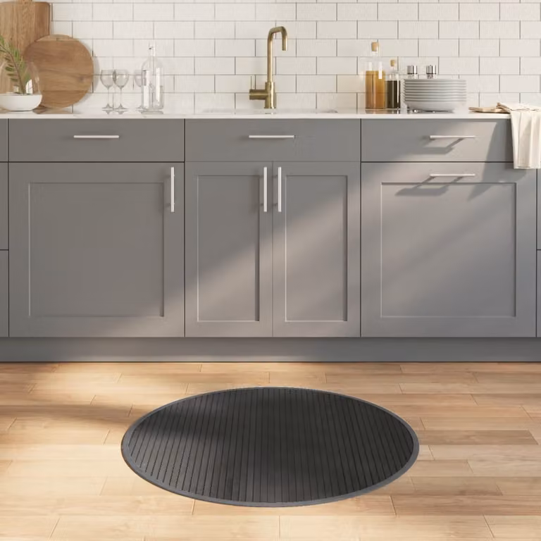 Tappeto rotondo moderno vidaXL in bambù e polipropilene, colore grigio, Diametro: 80 cm