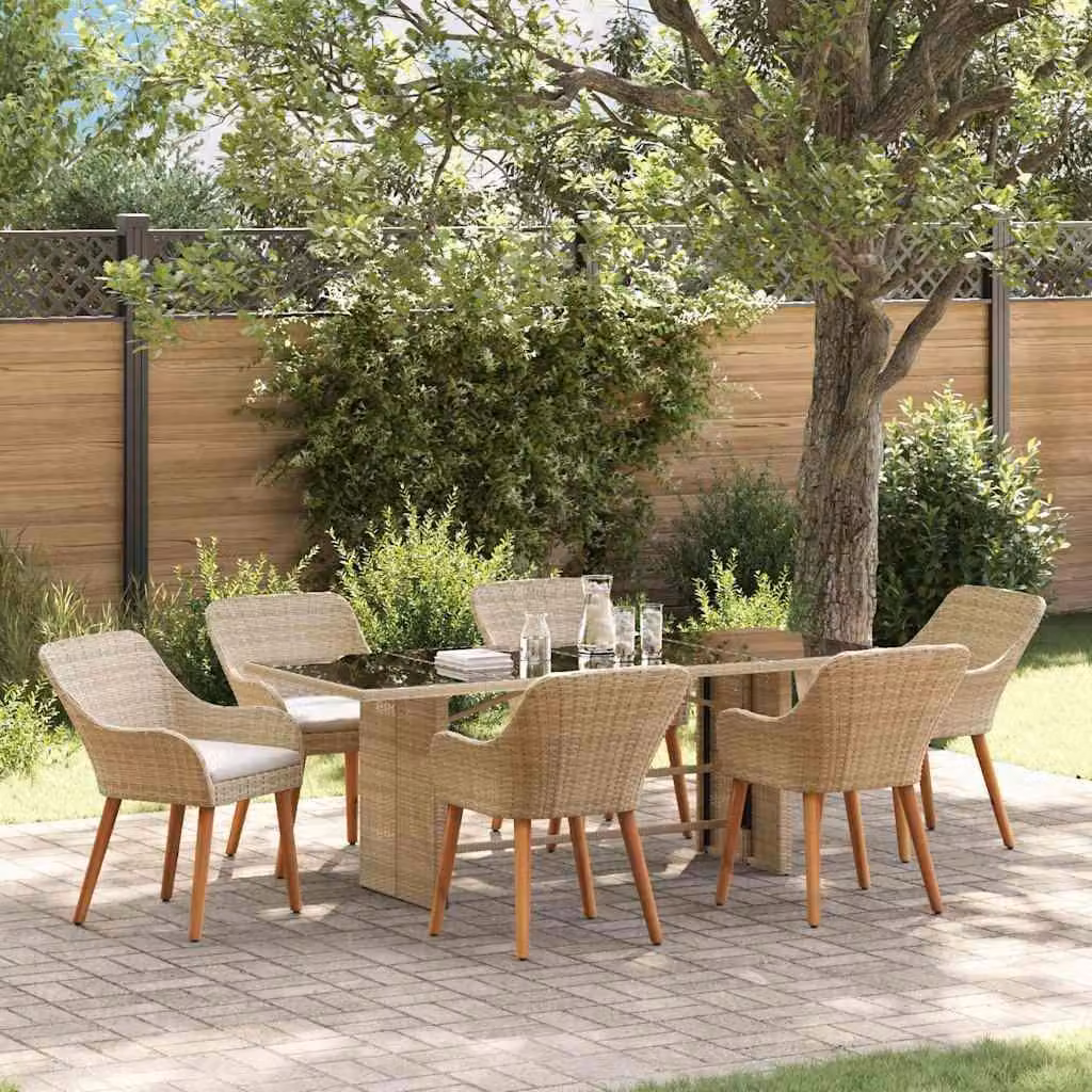 Maison Exclusive - Set da Pranzo per Giardino con cuscino 7 pcs Beige polyrattan