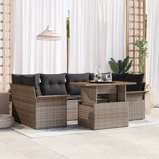 Set Divano da Giardino 7 pz Grigio Poly Rattan 3358022