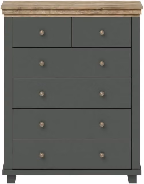 Comò XL design con 6 cassetti. Colore verde kaki e rovere. Collezione ASSIA