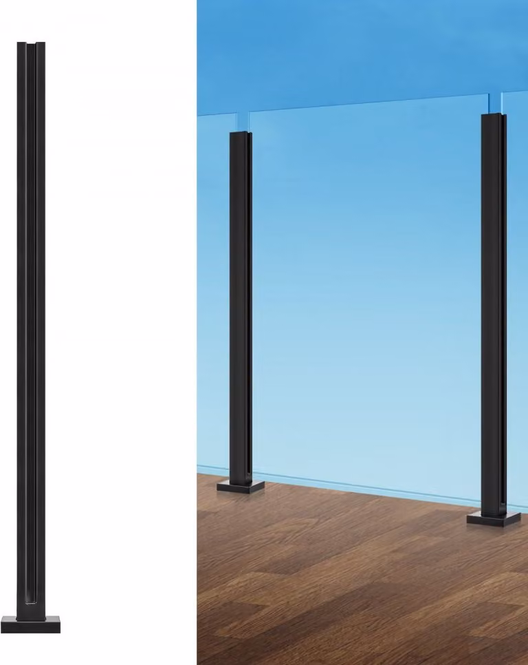 Morsetto per vetro 41,34" H - Supporto per ringhiera per vetro da 0,39"-0,47" - Nero - Design robusto e moderno - Ideale per balconi e terrazze
