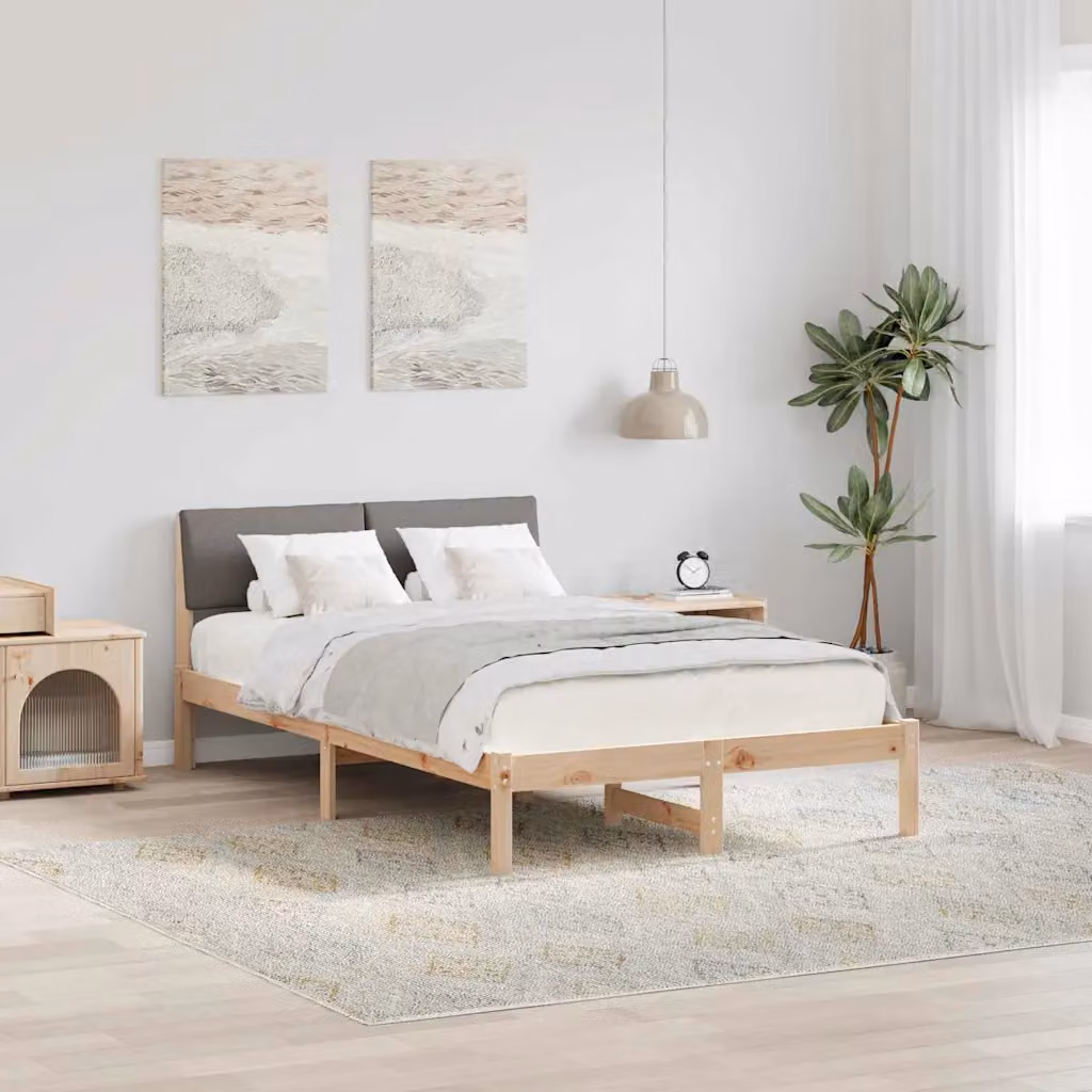 Struttura del letto con testiera vidaXL in legno di pino, marrone, beige e grigio, L 120 x P 200 cm – 1