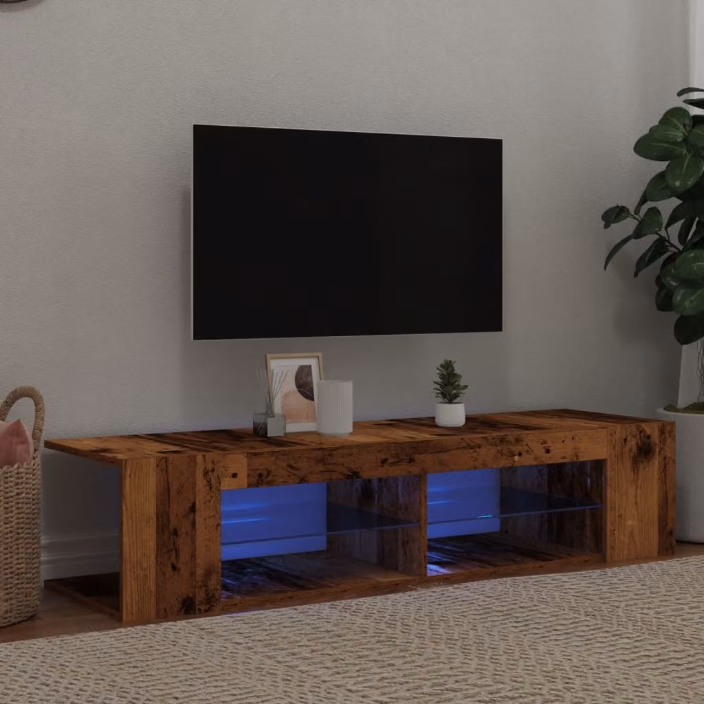 Mobile Porta TV vidaXL con LED in Legno Antico Marrone L: 135 cm, P: 39 cm, H: 30 cm